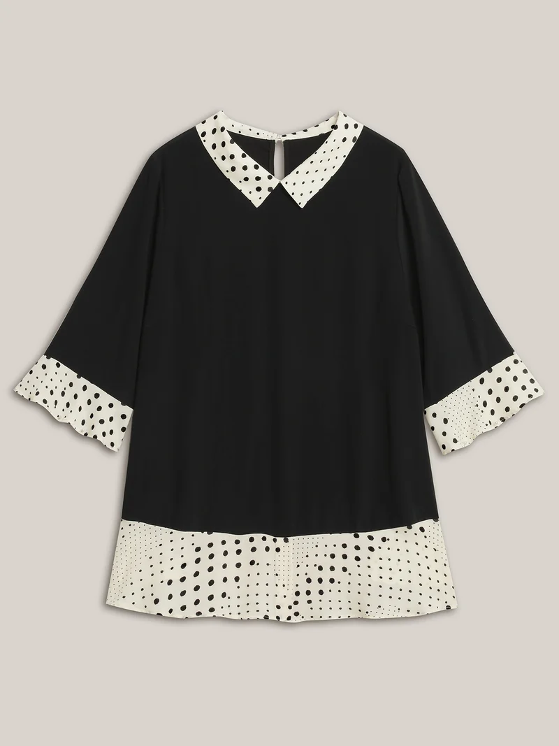 Sheer Color Contrast Spliced Collar Blouse