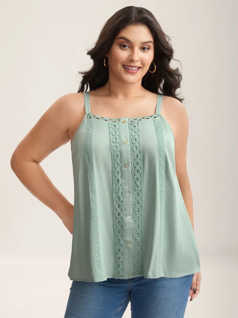 Rayon Lace Trim Adjustable Straps Tank Top