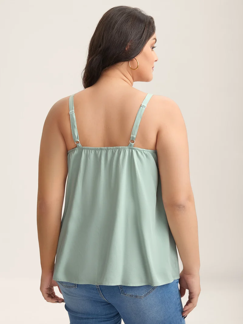 Rayon Lace Trim Adjustable Straps Tank Top