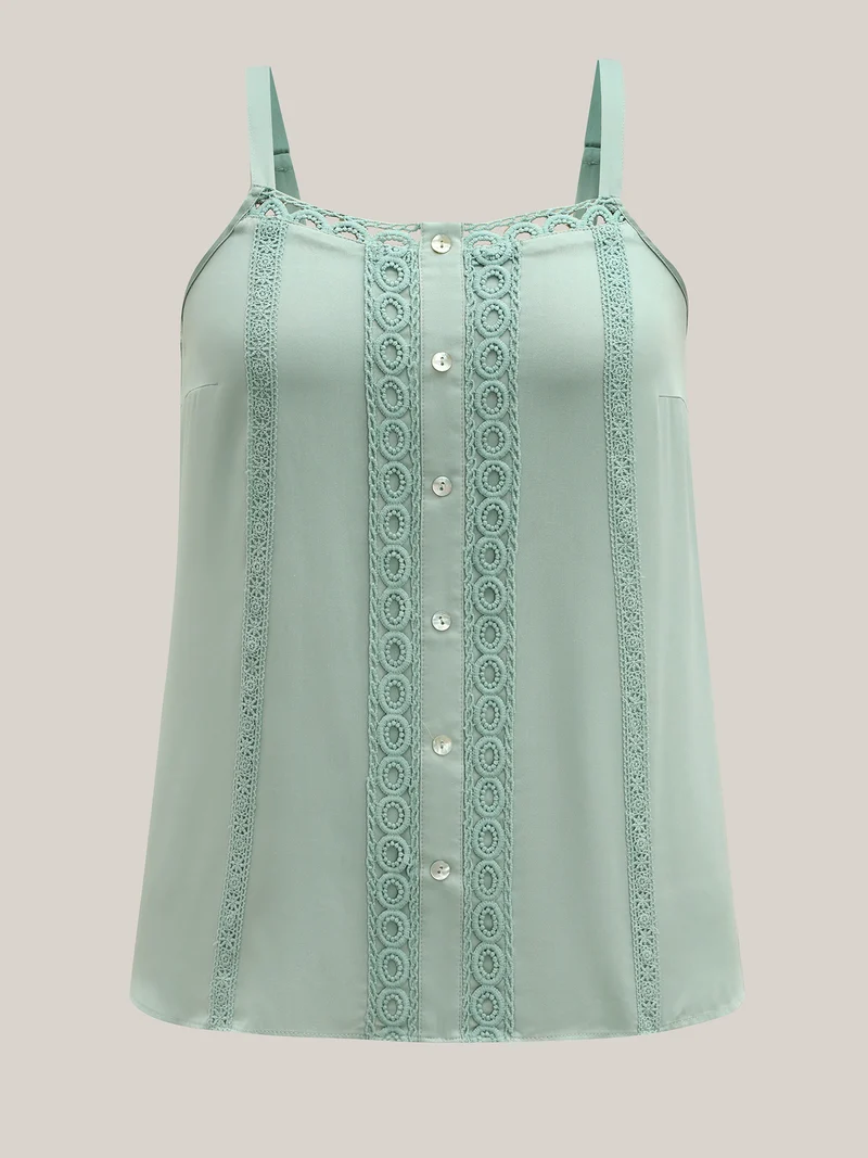 Rayon Lace Trim Adjustable Straps Tank Top