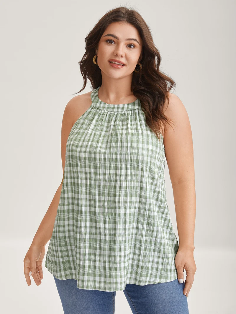 Plaid Pattern Halter Neck Tank Top