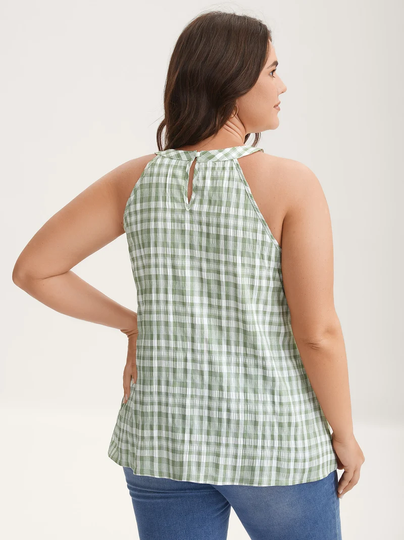 Plaid Pattern Halter Neck Tank Top