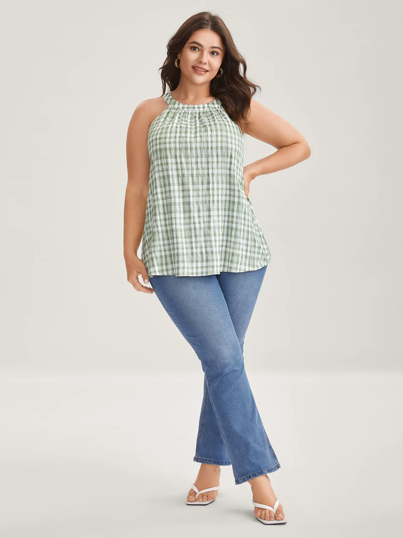 Plaid Pattern Halter Neck Tank Top