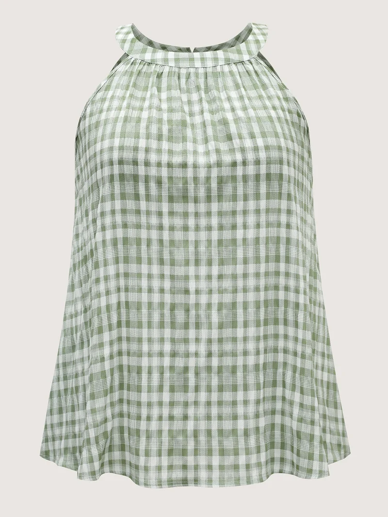 Plaid Pattern Halter Neck Tank Top