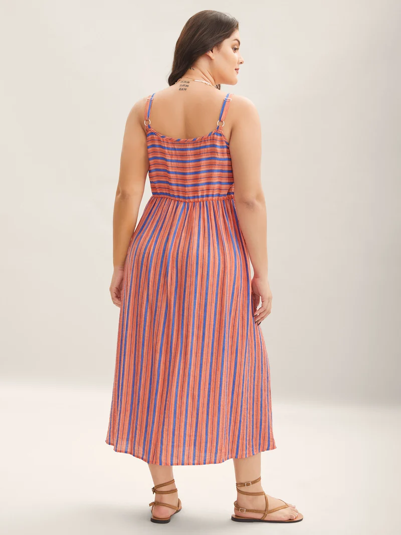 Boho Stripes Cami Pockets Midi Dress