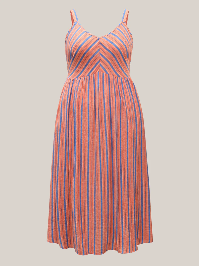 Boho Stripes Cami Pockets Midi Dress