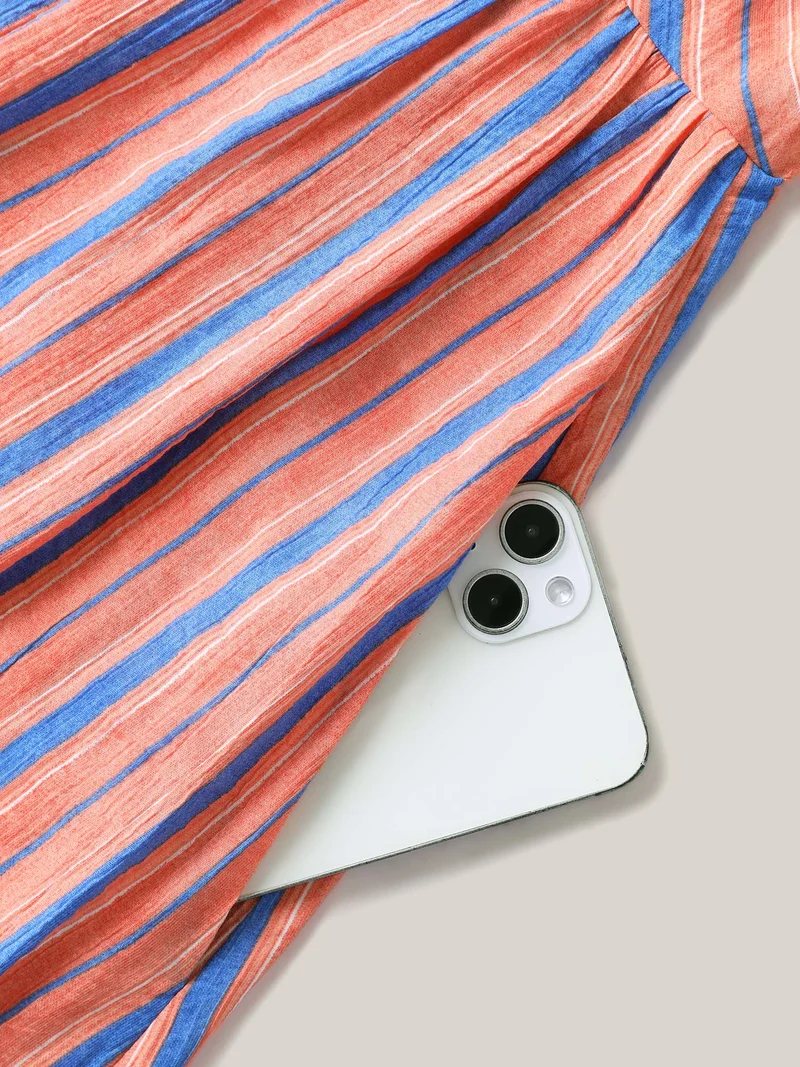 Boho Stripes Cami Pockets Midi Dress