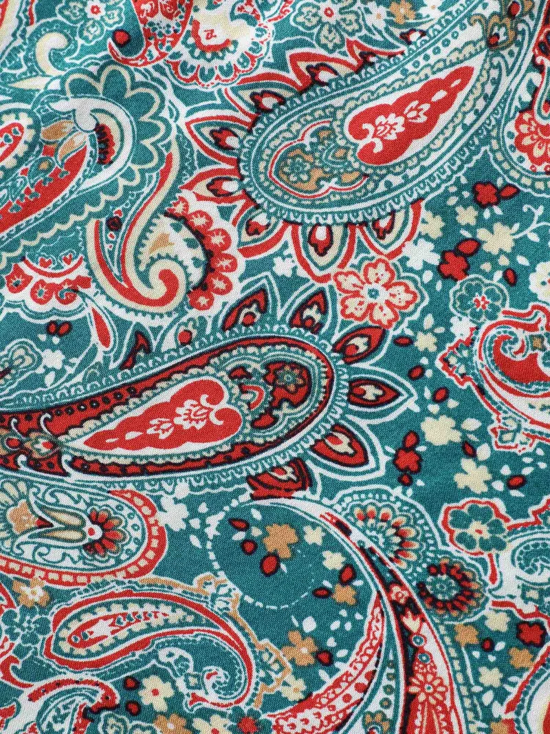 Paisley Print V-Neck Flared Sleeve Blouse
