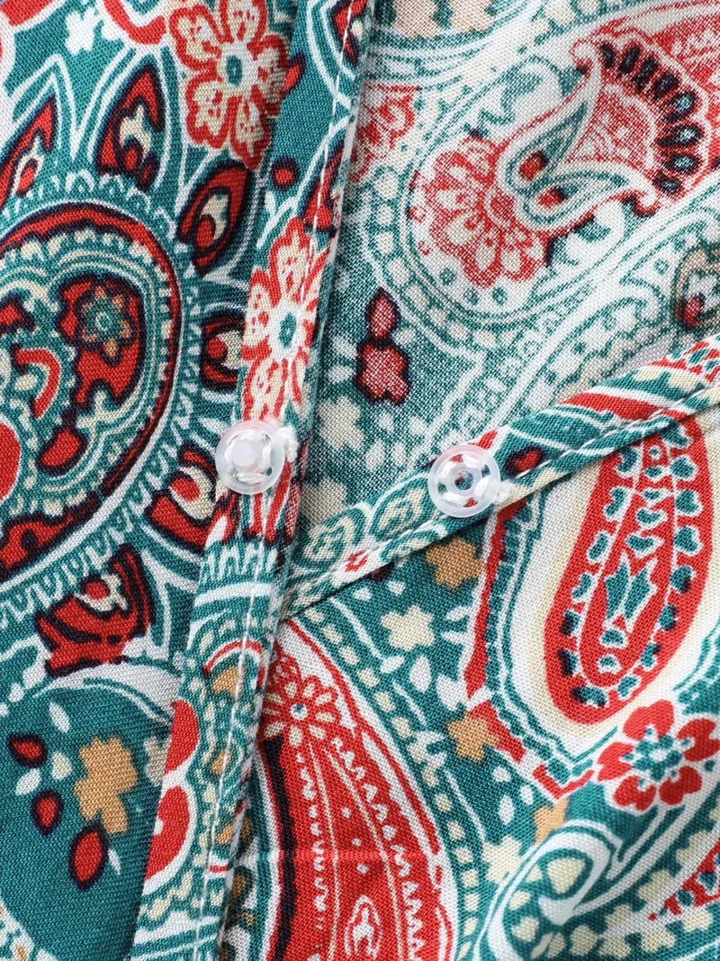 Paisley Print V-Neck Flared Sleeve Blouse