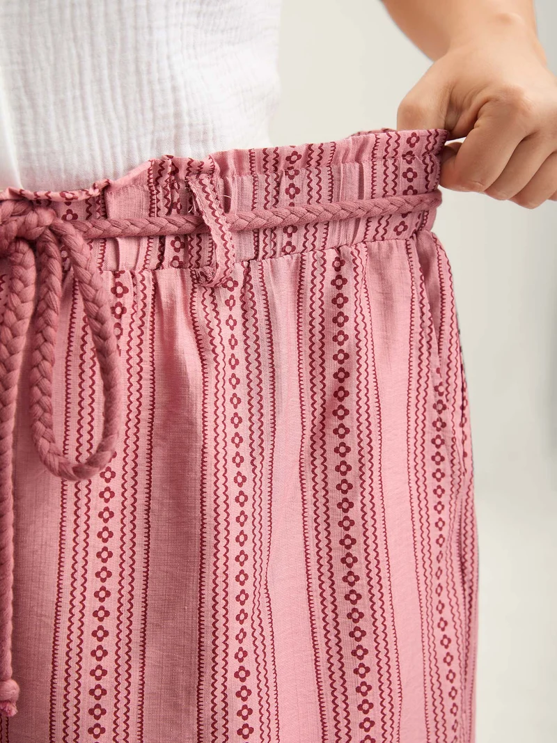 Stripe Print Drawstring Wide-Leg Pants