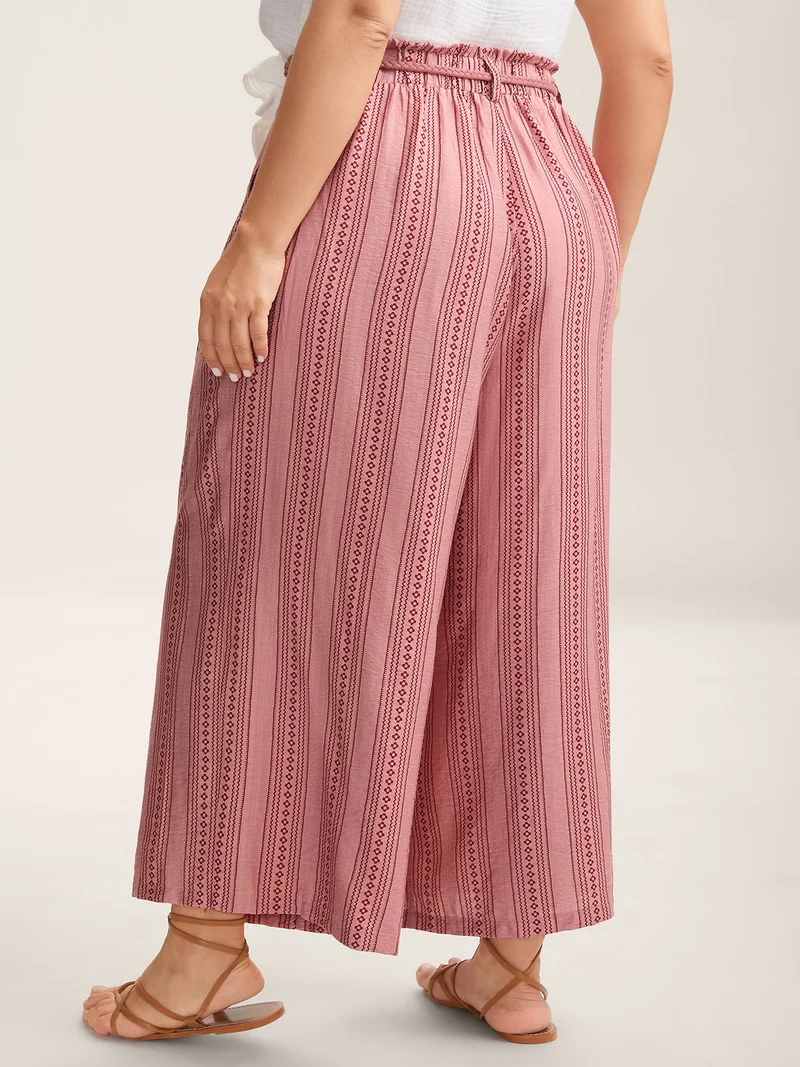 Stripe Print Drawstring Wide-Leg Pants