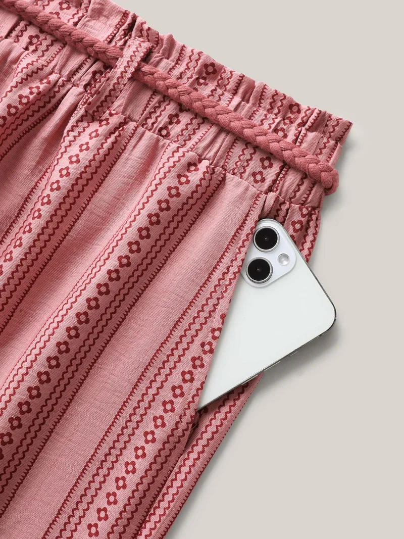 Stripe Print Drawstring Wide-Leg Pants