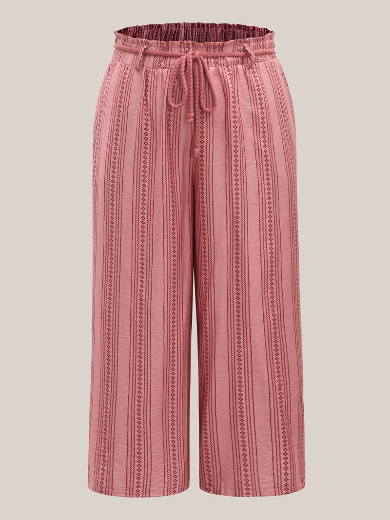 Stripe Print Drawstring Wide-Leg Pants