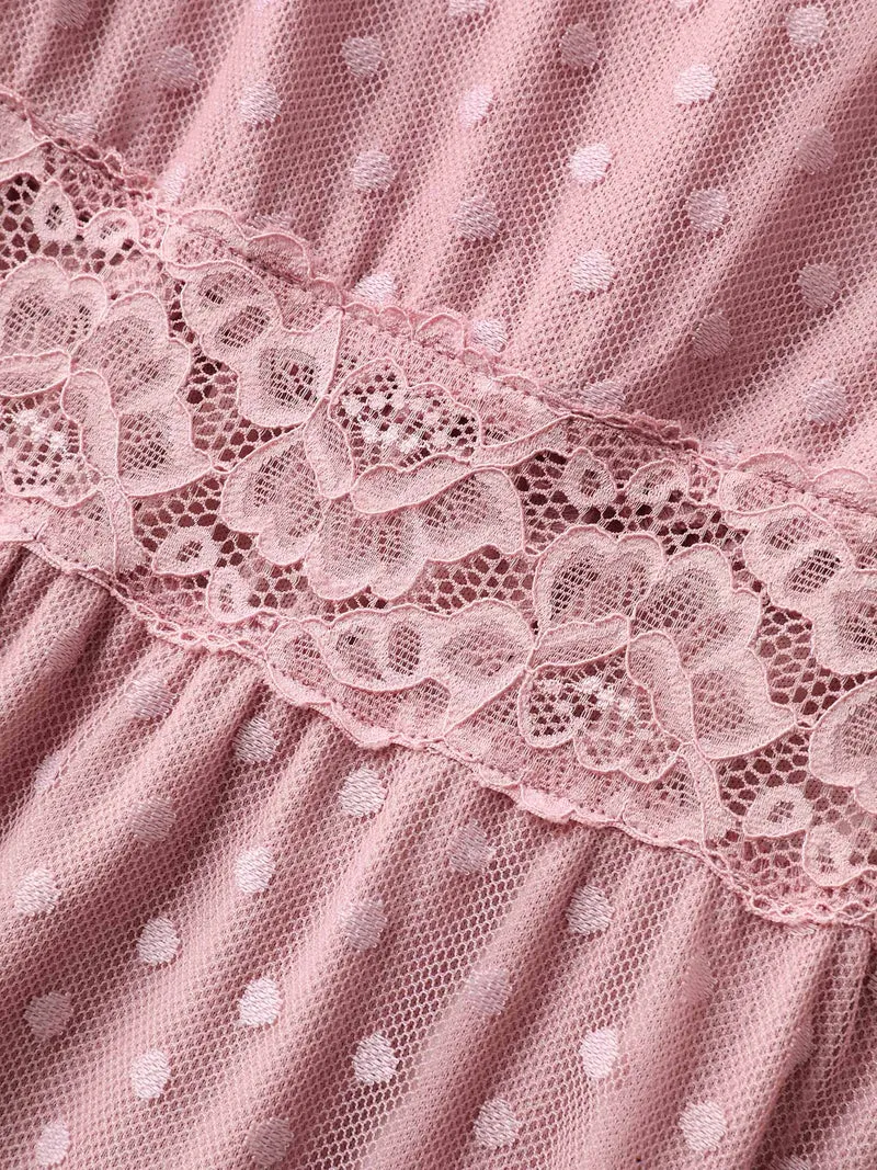 Textured Dot Lace Trim Midi Dress