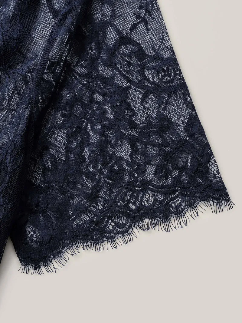 Two-Piece Romantic Sheer Lace Lined T-Shirt