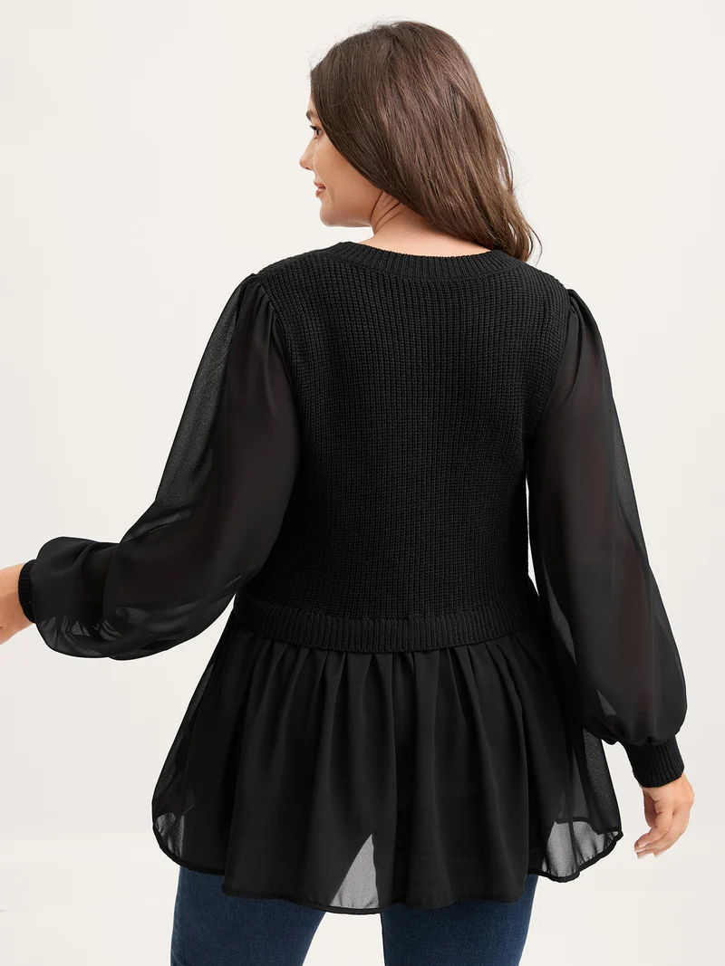 Balloon Sleeve Solid Twofer Sweater