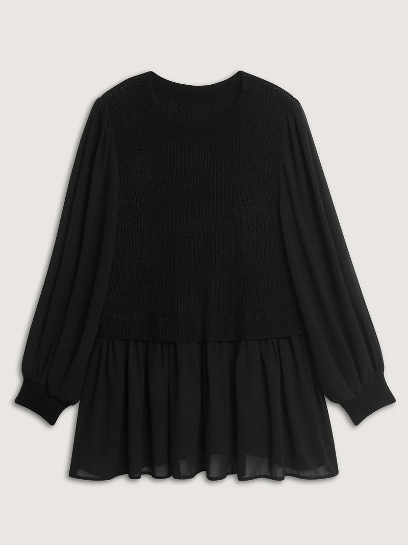 Balloon Sleeve Solid Twofer Sweater