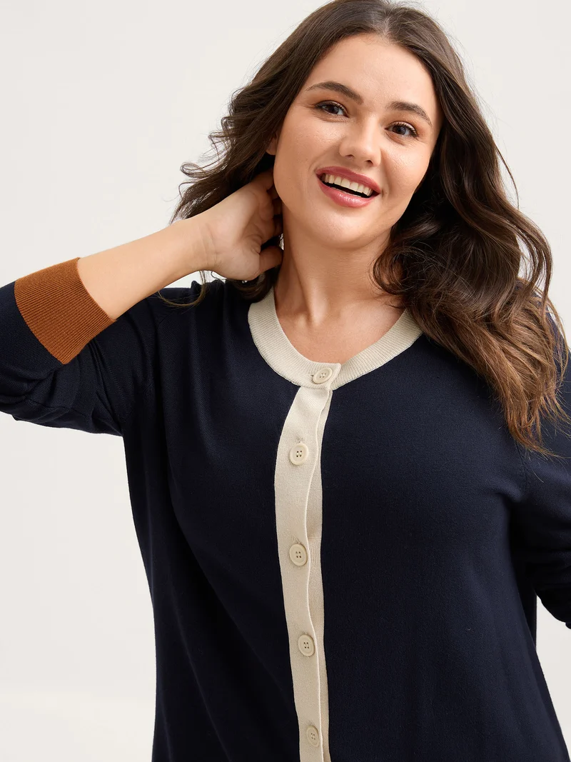 Supersoft Color Contrast Button-Down Knit Cardigan