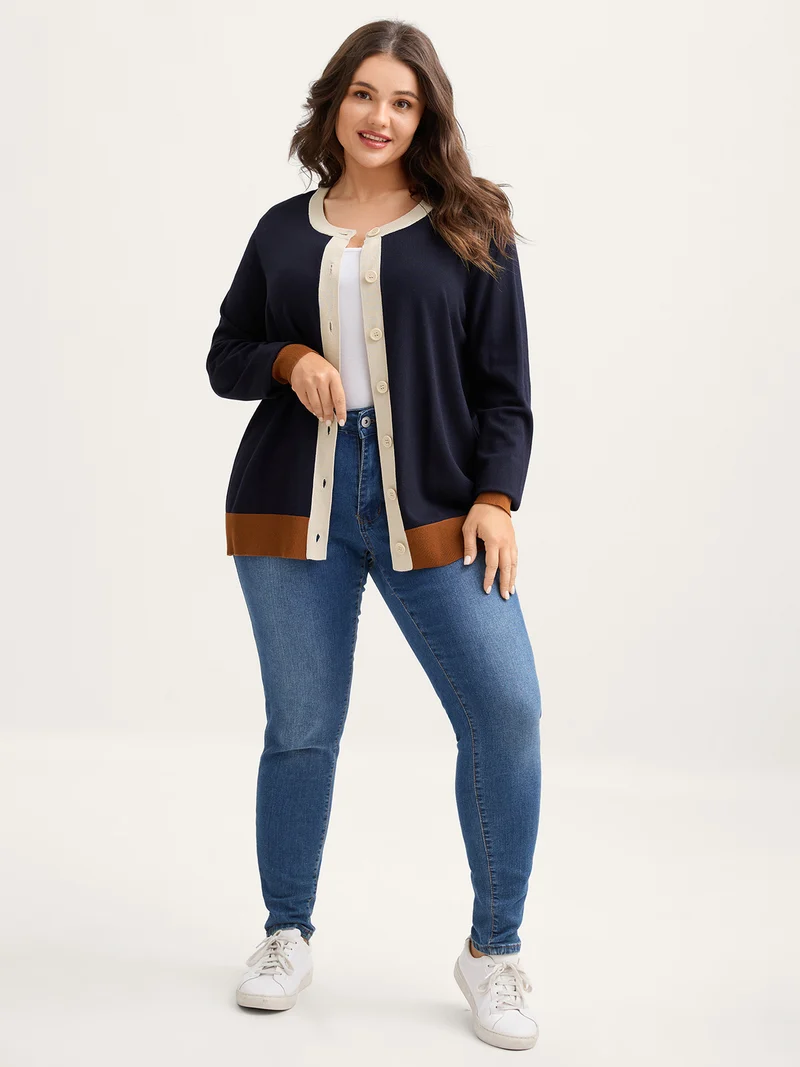 Supersoft Color Contrast Button-Down Knit Cardigan
