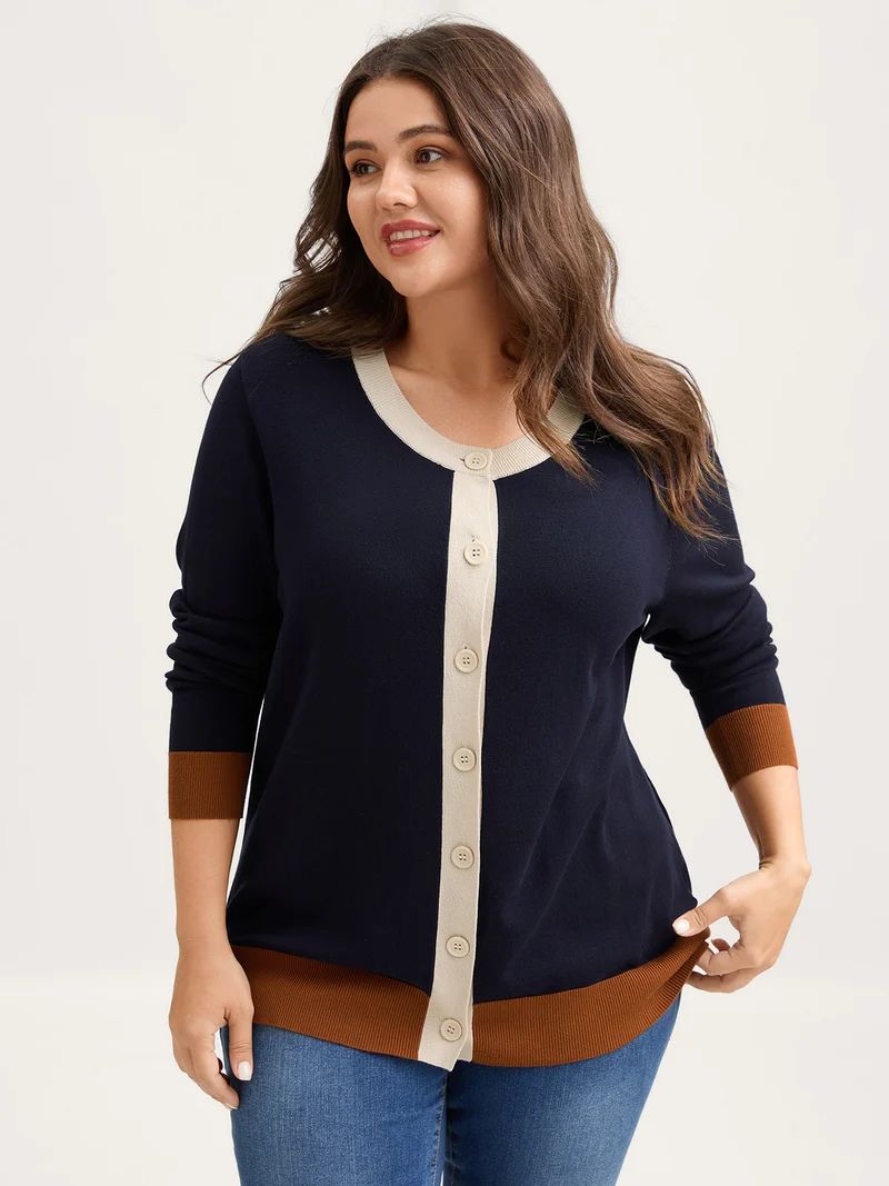 Supersoft Color Contrast Button-Down Knit Cardigan