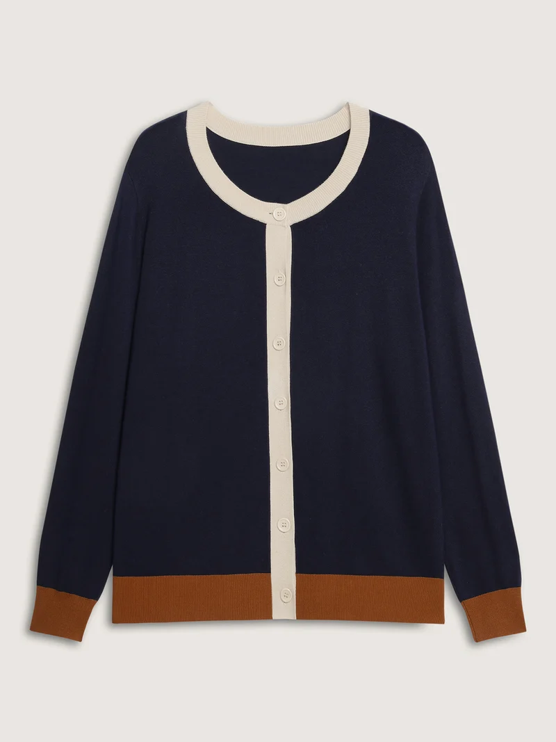 Supersoft Color Contrast Button-Down Knit Cardigan