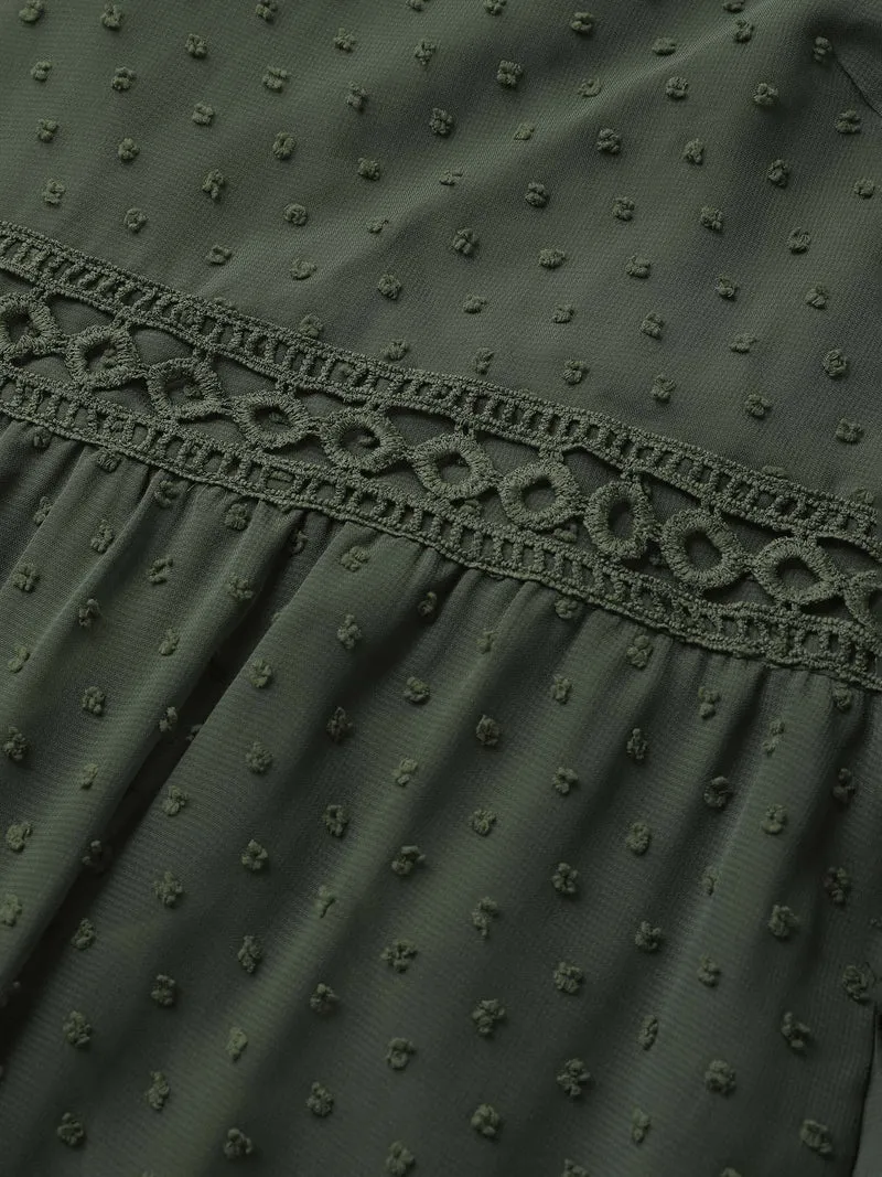 Textured Jacquard Lace Trim Ruffled Maxi Dress