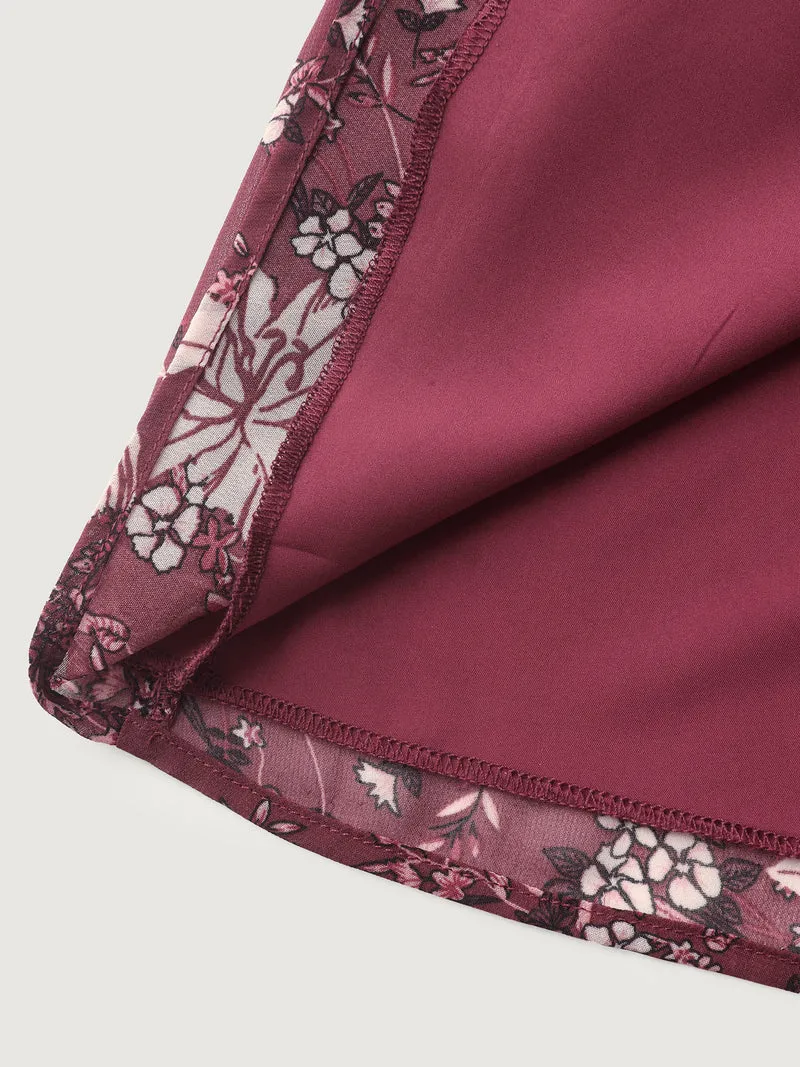 Fall Floral Print Lace Trim Blouse