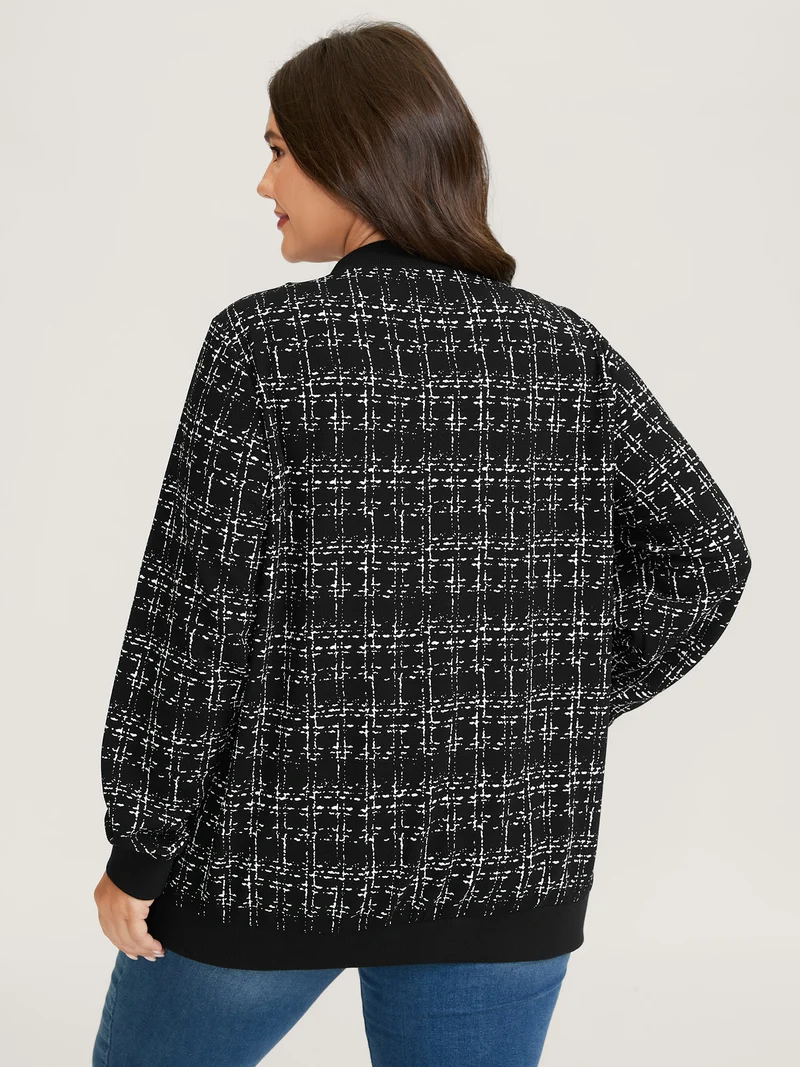 Tweed Color Contrast Zipper Jacket