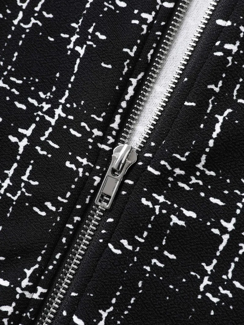 Tweed Color Contrast Zipper Jacket
