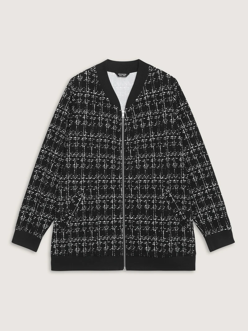 Tweed Color Contrast Zipper Jacket