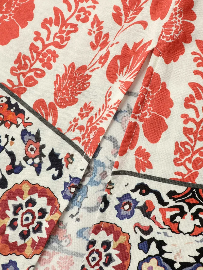 Floral Contrast Print Cap Sleeve Midi Dress