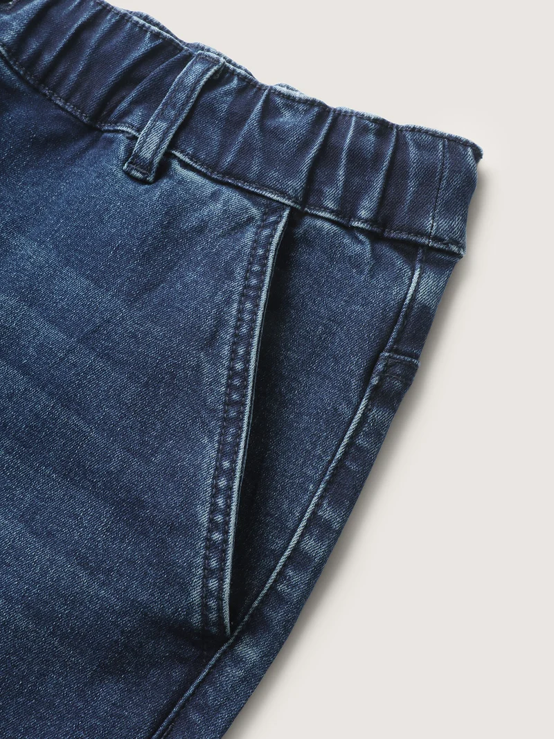 Vintage Wash Rubber Waist Straight-Leg Jeans