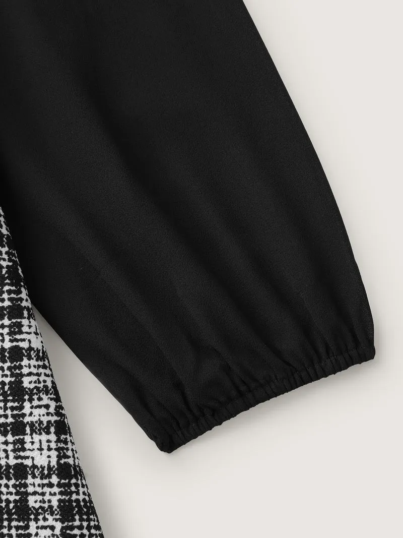 Plaid Stretchy Print Bow-Tie Midi Dress