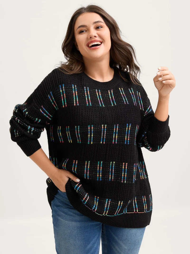 Striped Textured Gradual Color Change Pullover