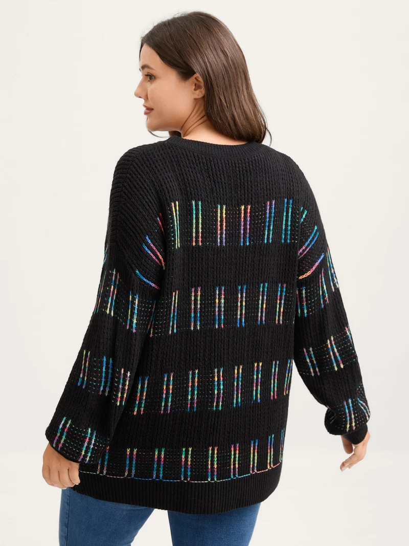 Striped Textured Gradual Color Change Pullover
