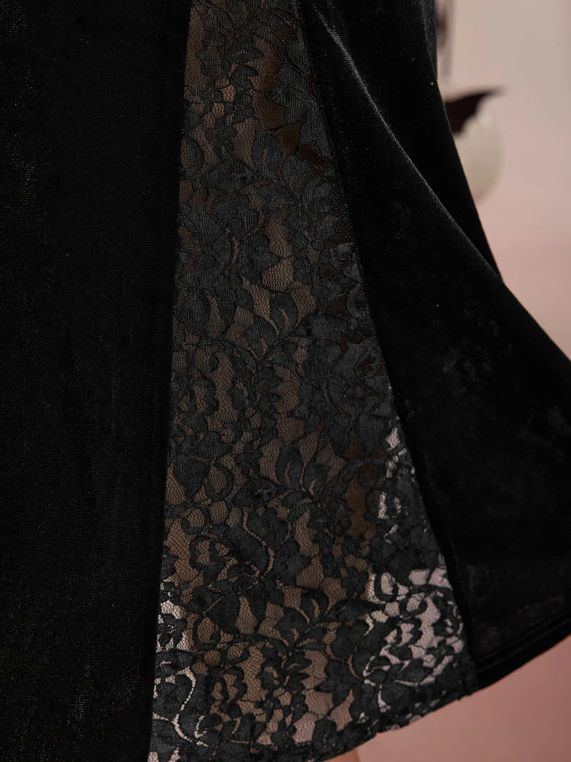 Velvet Lace Sleeve Split Hem Maxi Dress