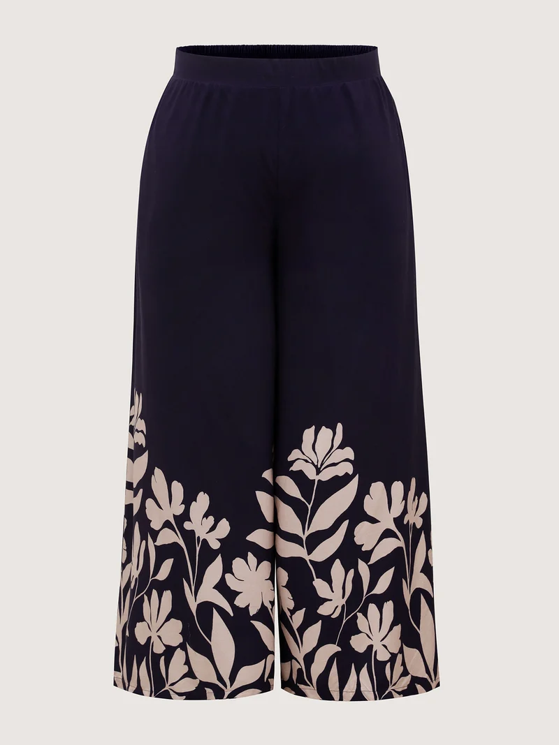 Floral Hem Print Wide-Leg Pants