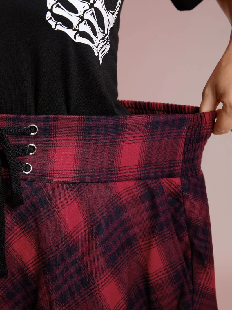 Checkered Print Wide Waistband Tie Mini Skirt