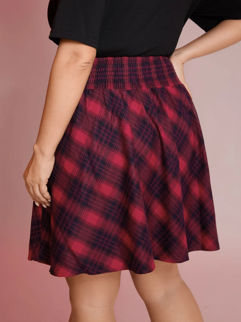 Checkered Print Wide Waistband Tie Mini Skirt