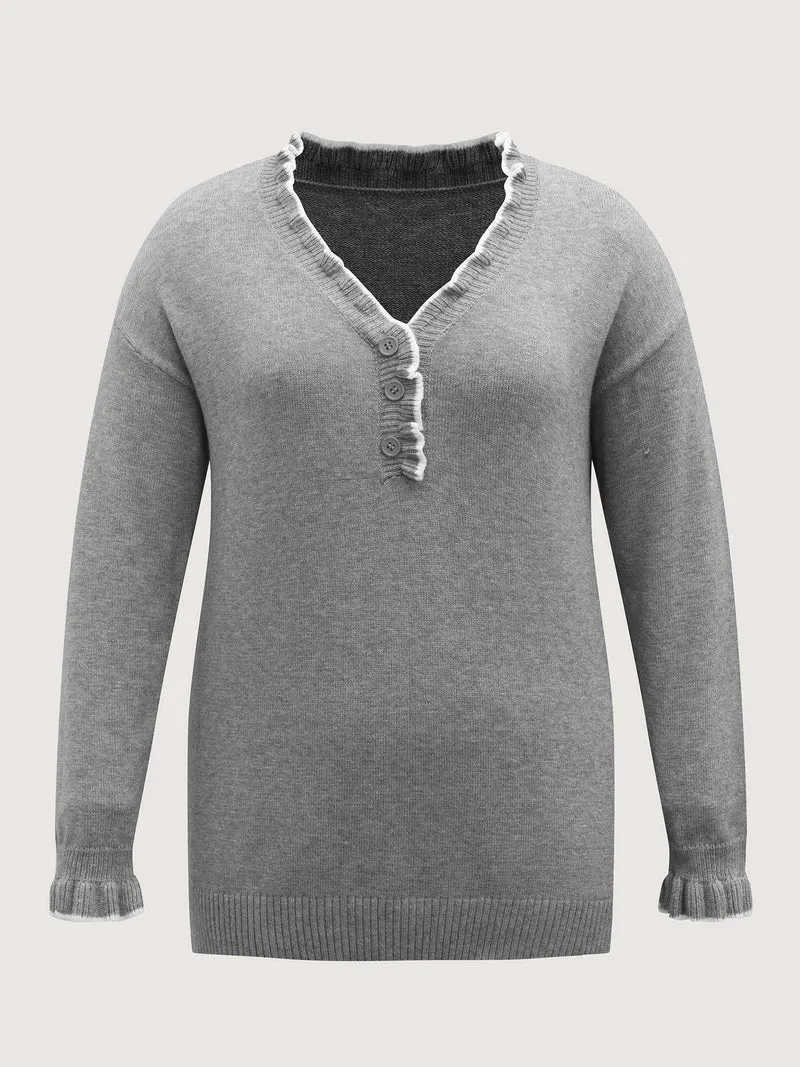 Color Contrast Ruffled Sleeve Pullover