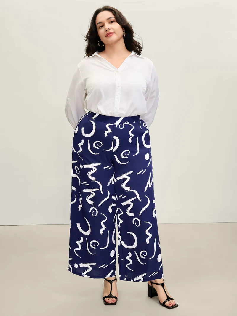 Geometric Print Wide-Leg Pants
