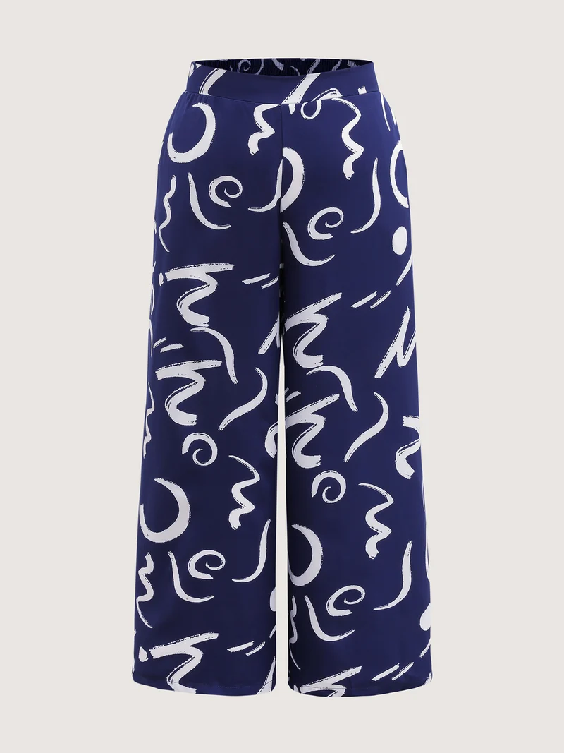 Geometric Print Wide-Leg Pants