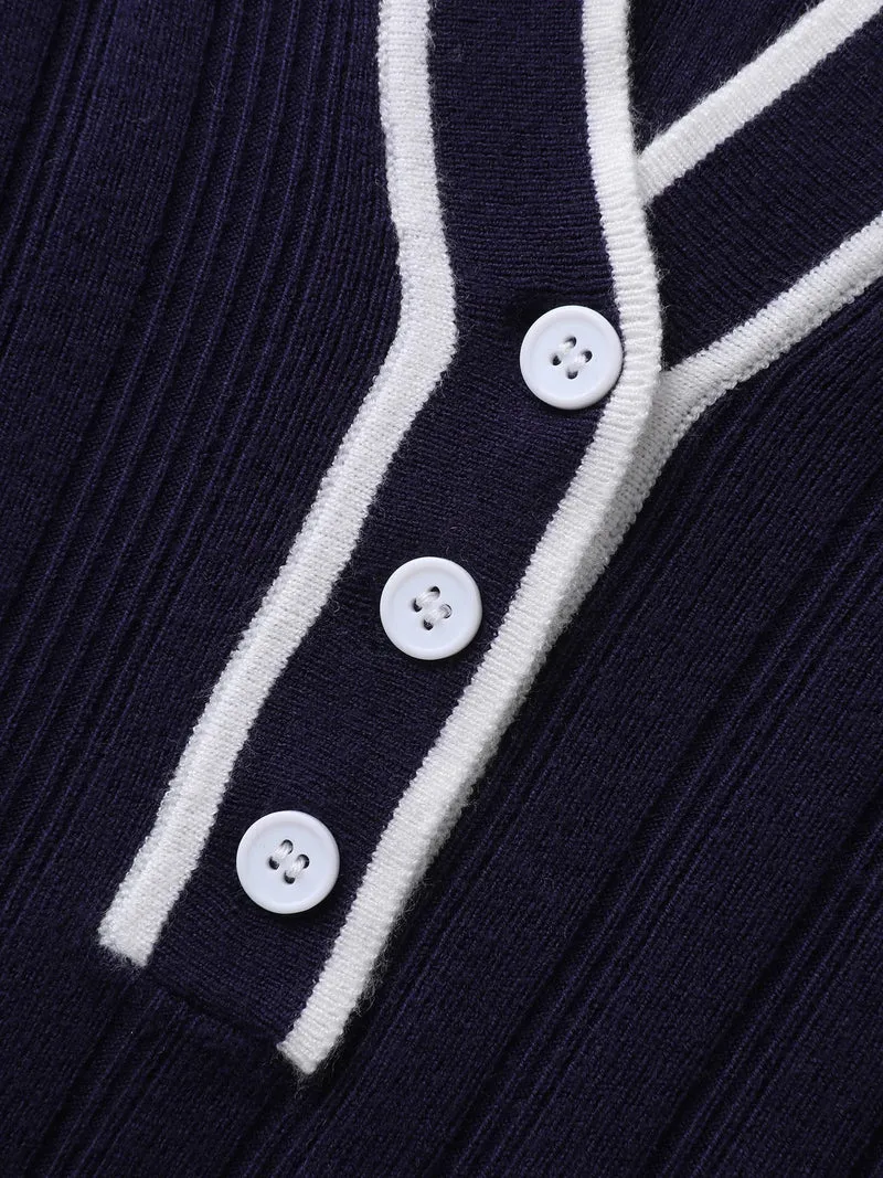 Supersoft Ribbed Color Contrast Polo Collar Pullover