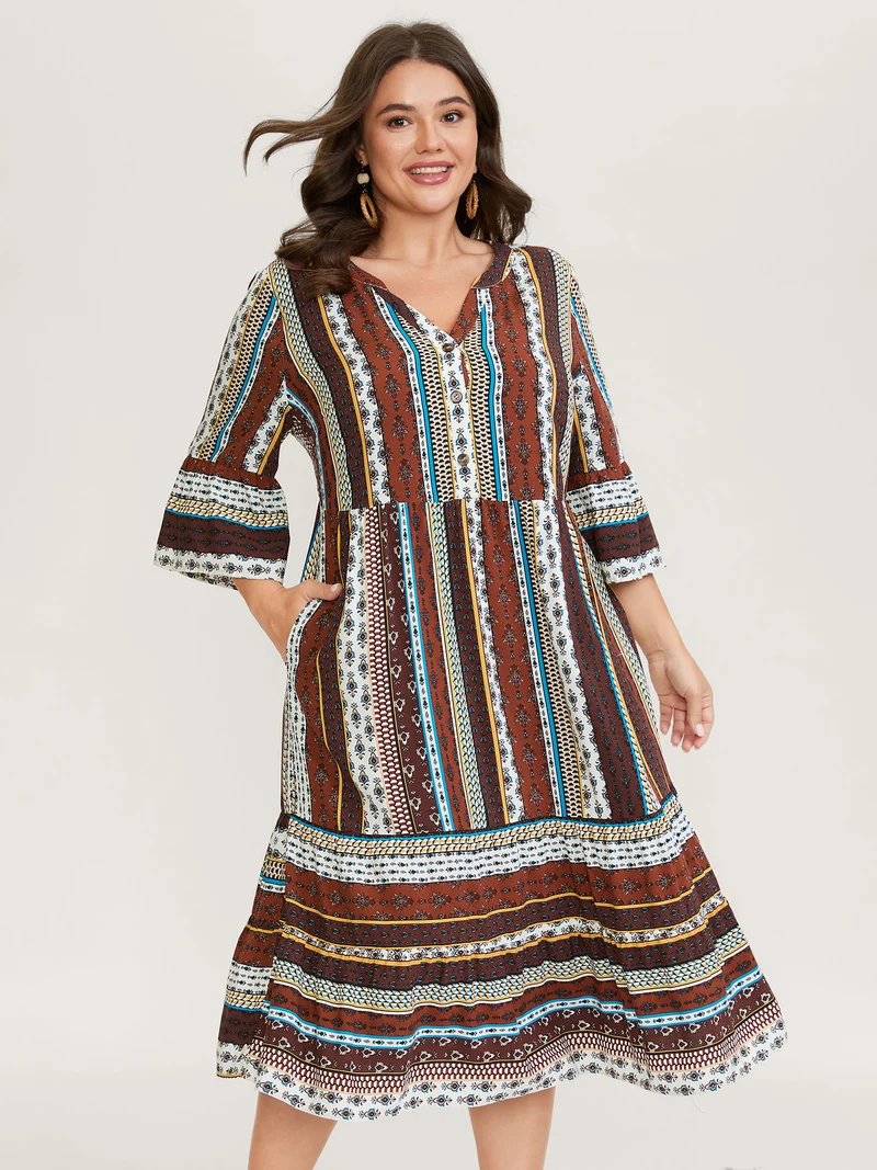 Boho Stripes Tiered Midi Dress