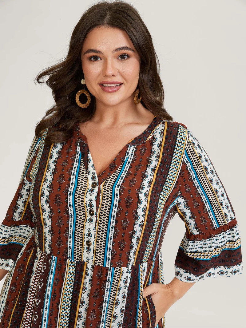 Boho Stripes Tiered Midi Dress