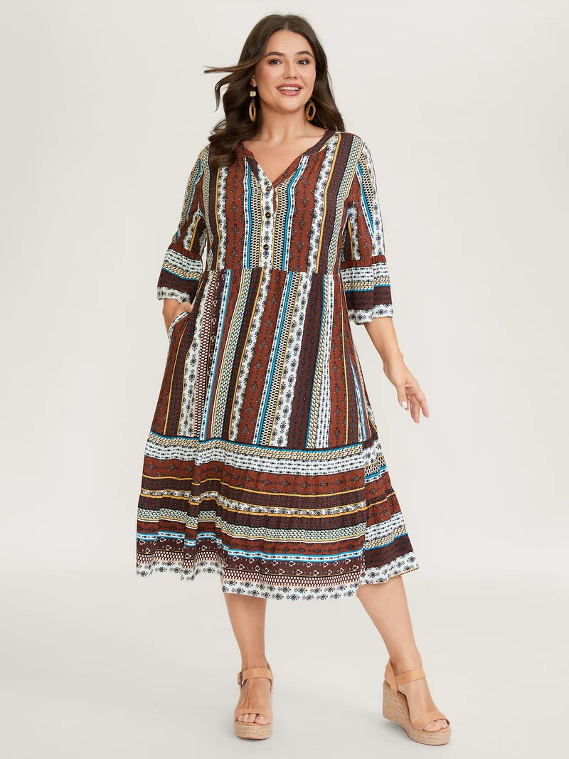 Boho Stripes Tiered Midi Dress