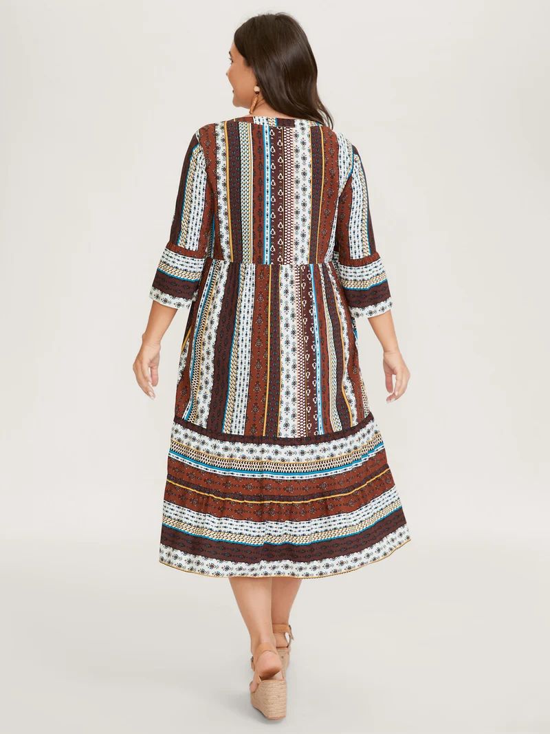 Boho Stripes Tiered Midi Dress