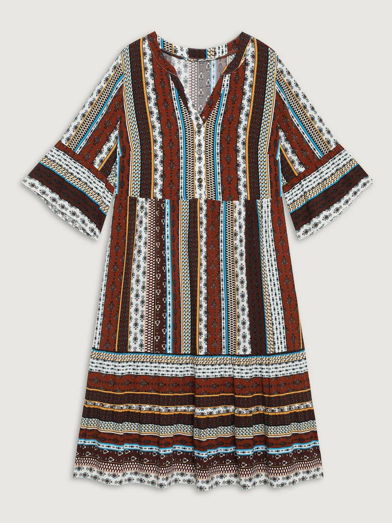 Boho Stripes Tiered Midi Dress