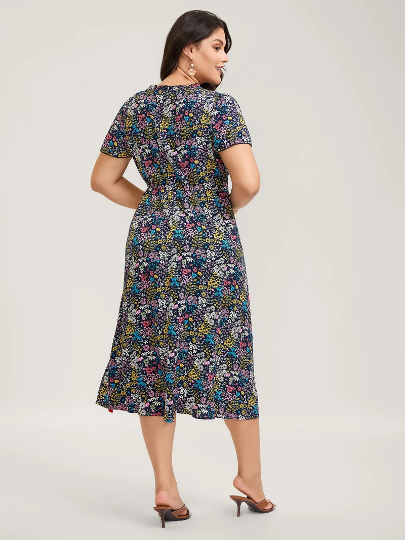 Branch Chrysanthemum Shirred Midi Dress