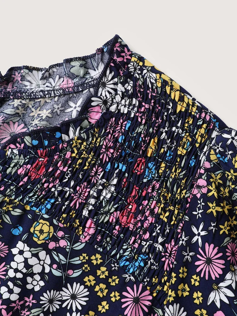 Branch Chrysanthemum Shirred Midi Dress